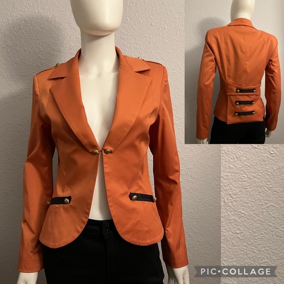 SALE💥NWT  WOMEN BLAZER LONG SLEEVES FITTED JACKET‎ LINED MILITARY TERRACOTTA - Picture 1 of 10